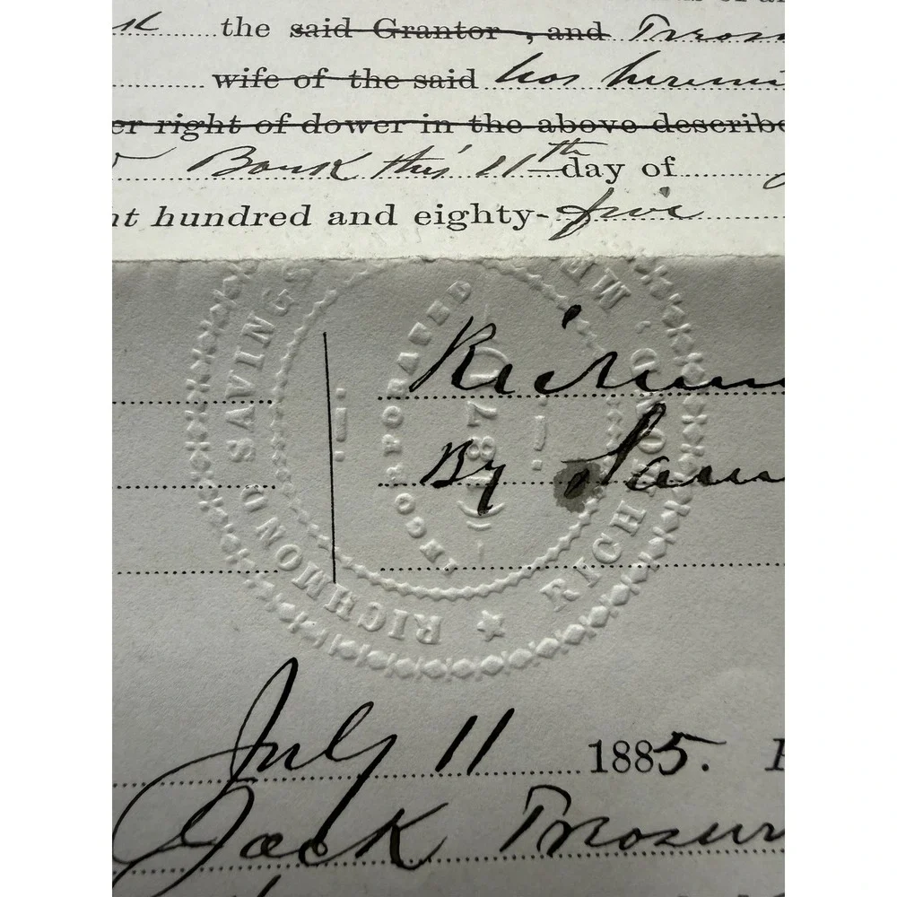1885 Maine Warranty Deed Richmond Savings Bank Sagadahoc County Antique Document